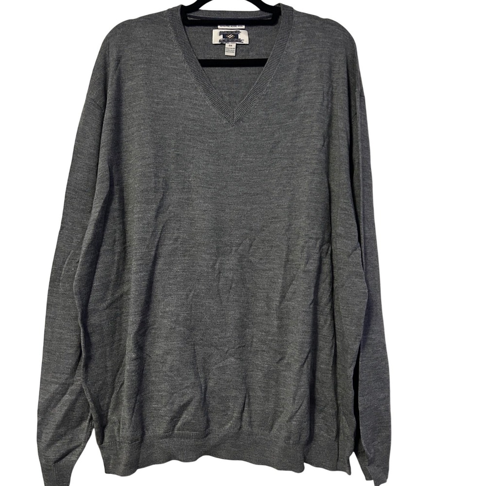 Joseph Abboud Mens 3X Grey Extra‎ Fine Merino Wool V-Neck Sweater Classic Fit